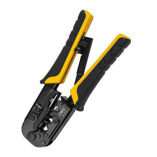 Deli Πρέσα Ακροδεκτών Δικτύου RJ11, RJ45 με Απογυμνωτή & Μηχανισμό Καστάνιας για 4/6/8P, RJ45/RJ14/RJ12/RJ9