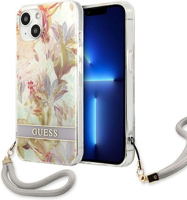 Guess Flower Plastic Back Cover with Strap Purple (iPhone 13 mini)