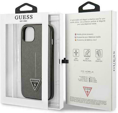 Guess Saffiano Triangle Logo Umschlag Rückseite Kunststoff Silber (iPhone 13) GUHCP13MPSATLG