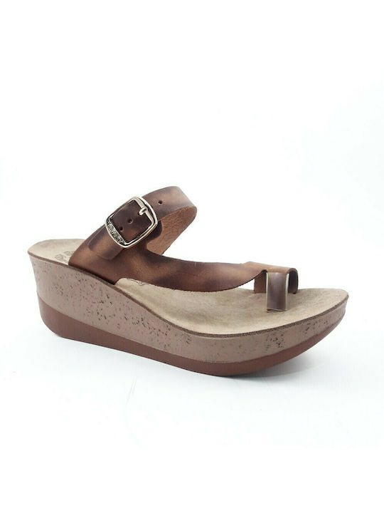 Felisa Anatomic Women's Leather Platform Wedge Sandals Tabac Brown