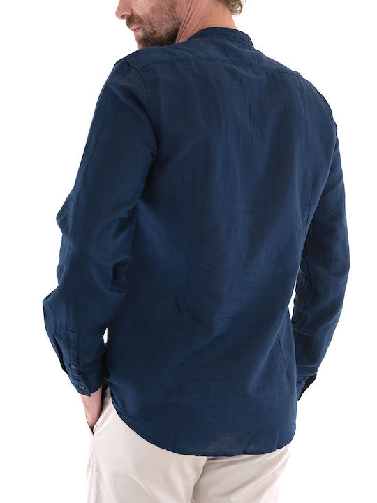 Antony Morato Men's Shirt Long Sleeve Linen Navy Blue