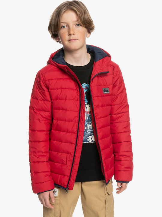 Scaly Kids Quilted Short Coat with Hood Red