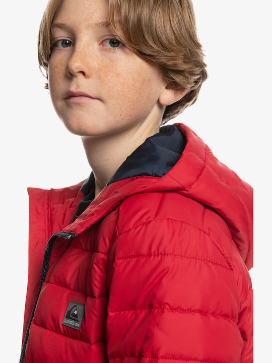 Scaly Kids Quilted Short Coat with Hood Red