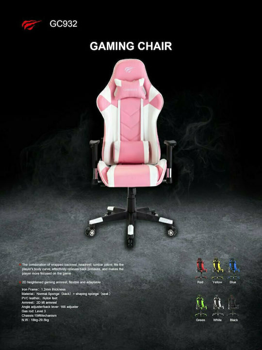 Havit GC932 Καρέκλα Gaming Δερματίνης με Ρυθμιζόμενα Μπράτσα Λευκό/Ροζ