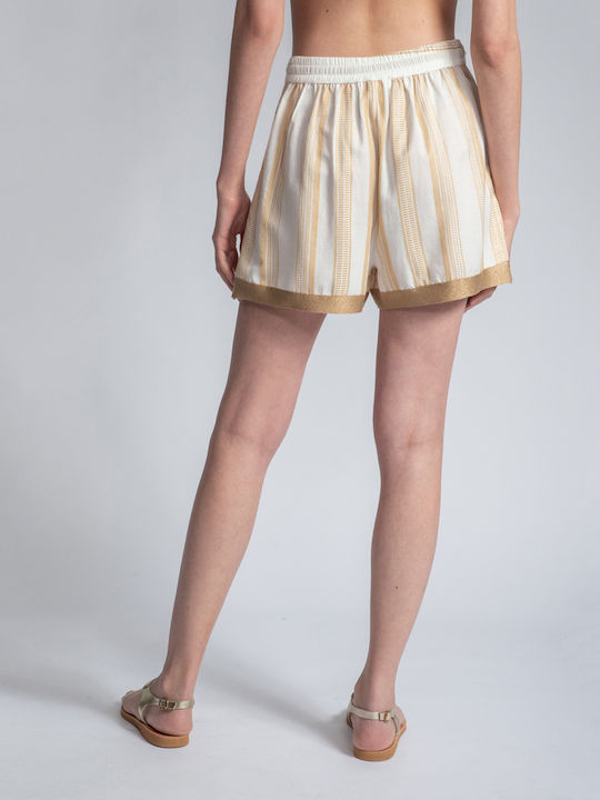 Aggel Knitwear Γυναικείο Σορτς Ivory/Gold