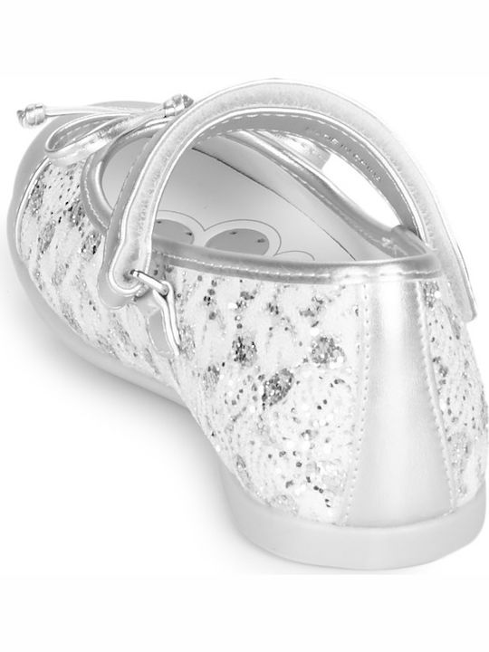 Kids Leather Ballerinas Cleliana with Hoop & Loop Closure Silver