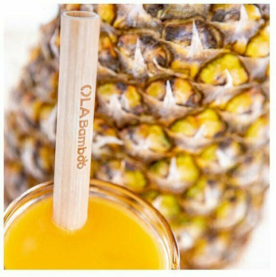 Ola Bamboo Καλαμάκια Μπαμπού Μπεζ με Βουρτσάκι 12τμχ