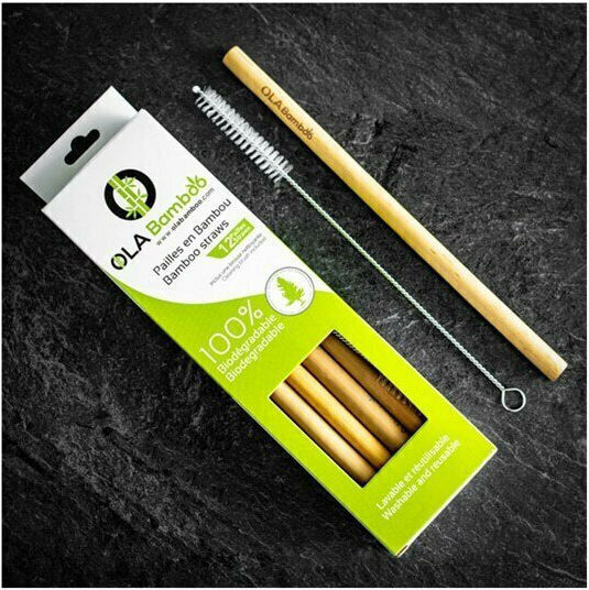 Ola Bamboo Καλαμάκια Μπαμπού Μπεζ με Βουρτσάκι 12τμχ