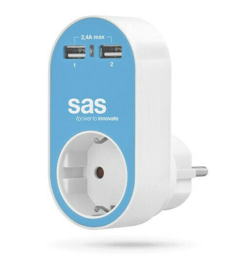 SAS Φορτιστής Χωρίς Καλώδιο με 2 Θύρες USB-A Λευκός (Go Multi)