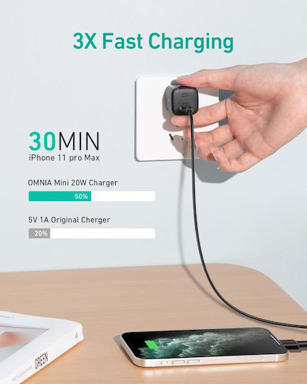 Aukey Зарядно без кабел с USB-C порт 20W Power Delivery Черен (PA-B1)