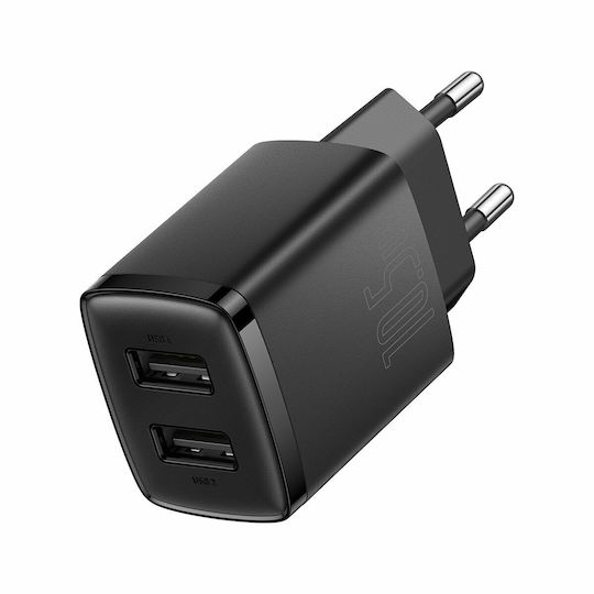 Baseus Încărcător Fără Cablu cu 2 Porturi USB-A 10.5W Negruς (Compact)