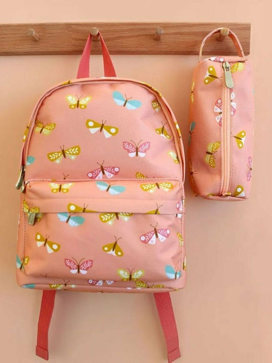 A Little Lovely Company Butterflies School Bag Backpack Kindergarten Pink with Water Bottle Holder 5.5Liters