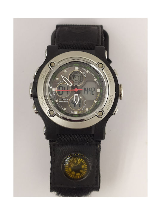 Jaga Αναλογικό/Ψηφιακό Ρολόι Χρονογράφος Μπαταρίας με Καουτσούκ Λουράκι σε Μαύρο χρώμα