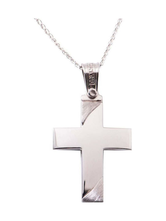 Triantos Men's White Gold Cross 14K with Chain