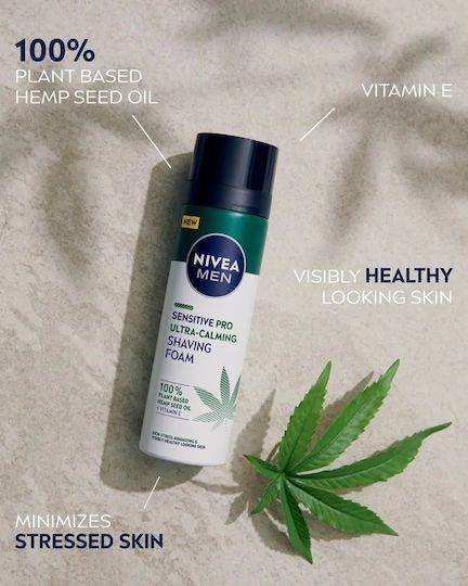 Nivea Men Sensitive Pro Ultra Calming Spumă de Ras cu Ulei de Cânepă 200ml