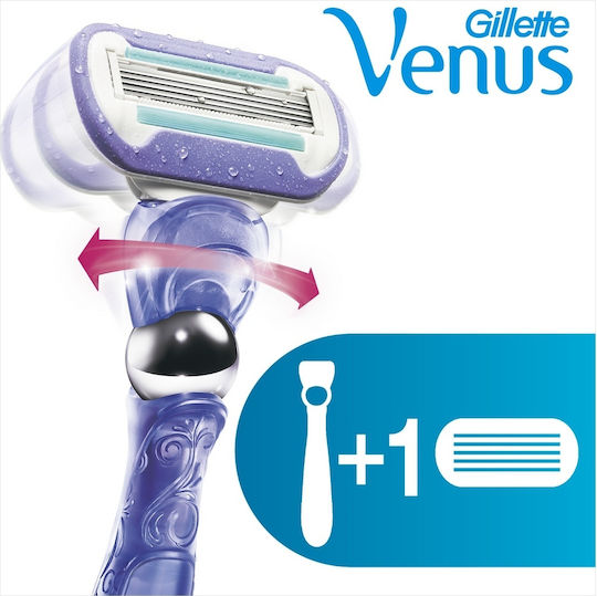 Venus Deluxe Smooth Swirl Razor pentru corp cu Cap de schimb 5 lame și bandă lubrifiantă pentru piele sensibilă