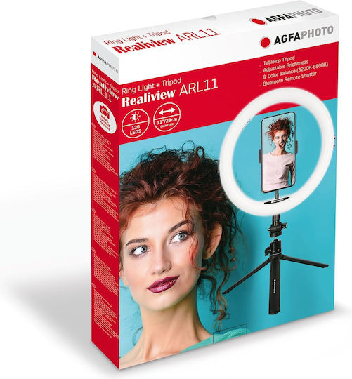 AgfaPhoto Realiview ARL11 Ring Light 28cm With Desktop Tripod And Mobile Phone Holder