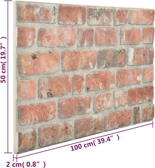 3D Wall Panels Foam with Glue Red 100x50x2cm 10 Pieces