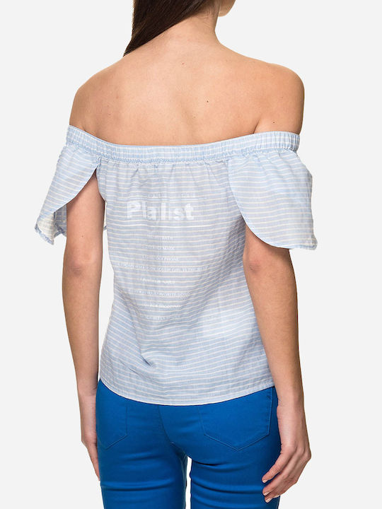 Silvian Heach Sihe Sh Off-Shoulder Γυναικείο Top Μπλε