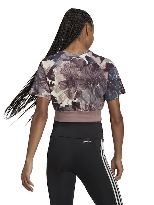 Adidas Crop Top Sportiv pentru Femei cu Mâneci Scurte Multicolor