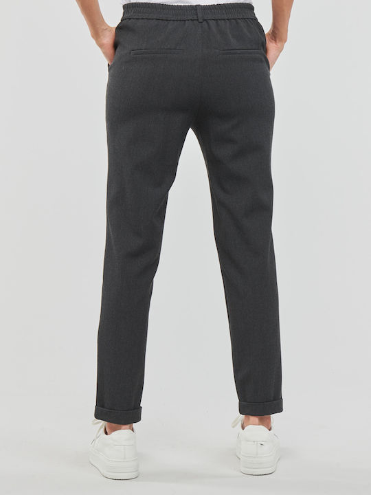 Women's High-waisted Fabric Trousers Carrot Fit Dark Grey