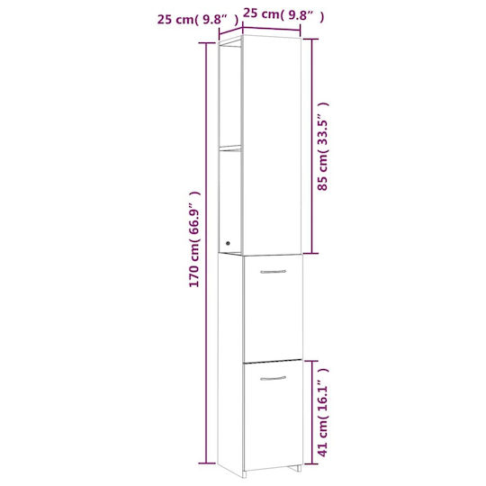 vidaXL Cabinet de coloană pentru baie pardoseală M25xL25xH170cm Stejar
