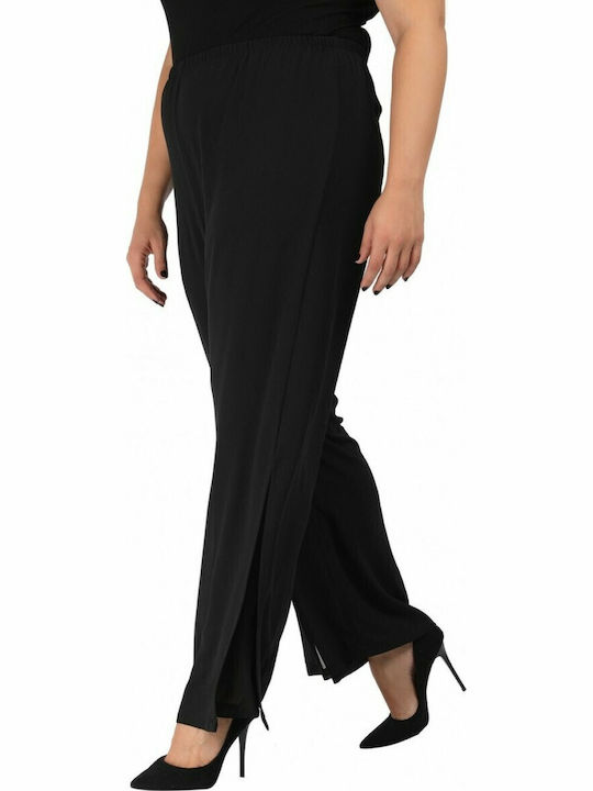 Women's High-waisted Fabric Trousers with Elastic in Relaxed Fit Black