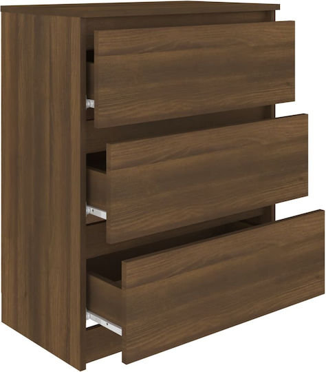 Wooden Chest of Drawers with 3 Drawers Coffee 60x35x76cm