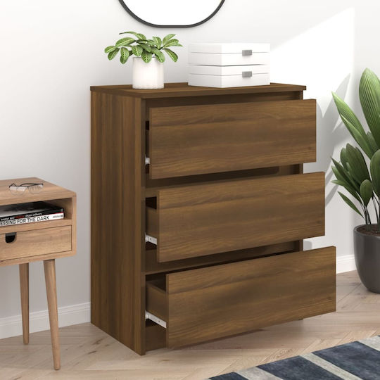 Wooden Chest of Drawers with 3 Drawers Coffee 60x35x76cm