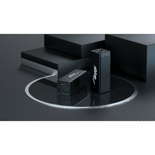 Akyga Suport de Încărcare cu 2 Porturi USB-A și 2 Porturi USB-C 65W Livrarea energiei / Quick Charge 4+ în culoarea Negru (AK-CH-17)