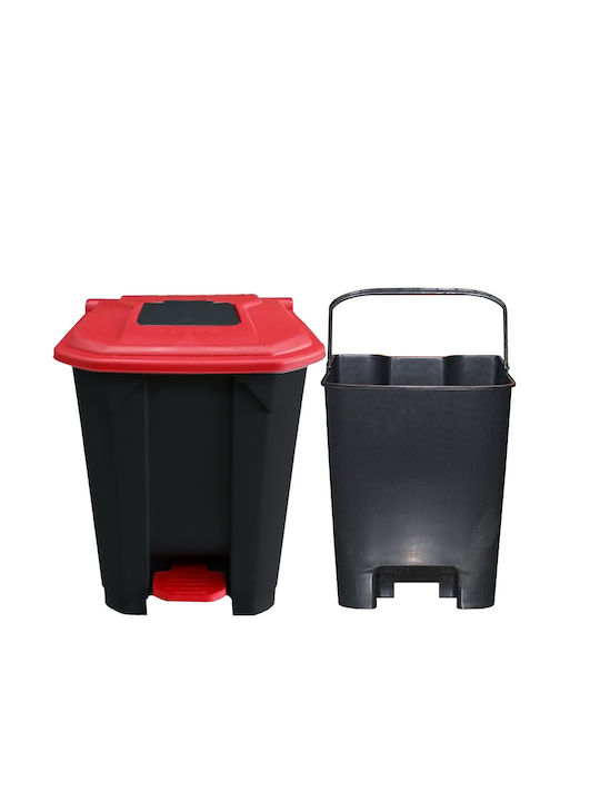 Coș De Gunoi Din Plastic Cu Pedală Negru - Roșu 50lt