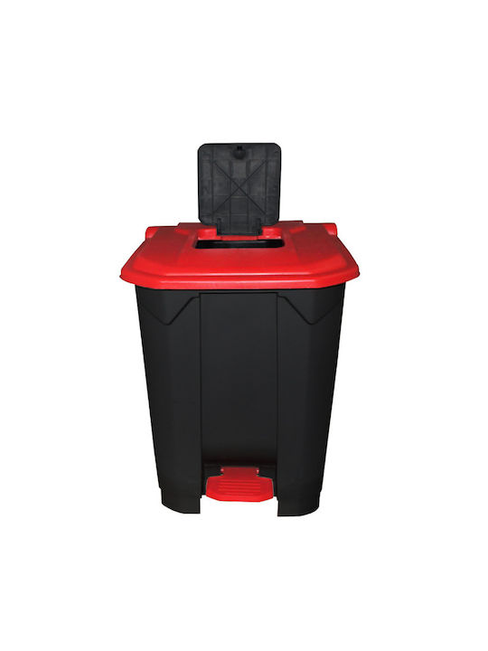 Coș De Gunoi Din Plastic Cu Pedală Negru - Roșu 50lt