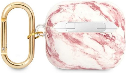 Guess Marble Strap Θήκη Σιλικόνης με Γάντζο σε Ροζ χρώμα για Apple AirPods 3