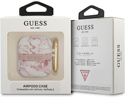 Guess Marble Strap Husă Silicon cu cârlig în culoarea Roz pentru Apple AirPods 1 / AirPods 2