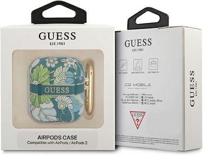 Guess Flower Strap Hülle Silikon mit Haken in Grün Farbe für Apple AirPods 1 / AirPods 2