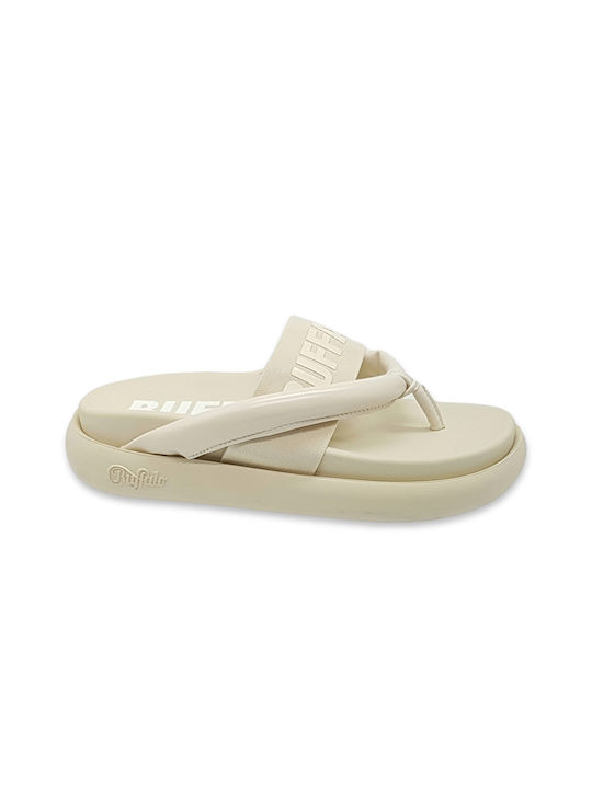 Buffalo Rey Flip Leather Women's Flat Sandals in White Color