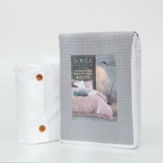 Borea Anesis Pique Blanket Single with Fringes 160x270cm Petrol Blue