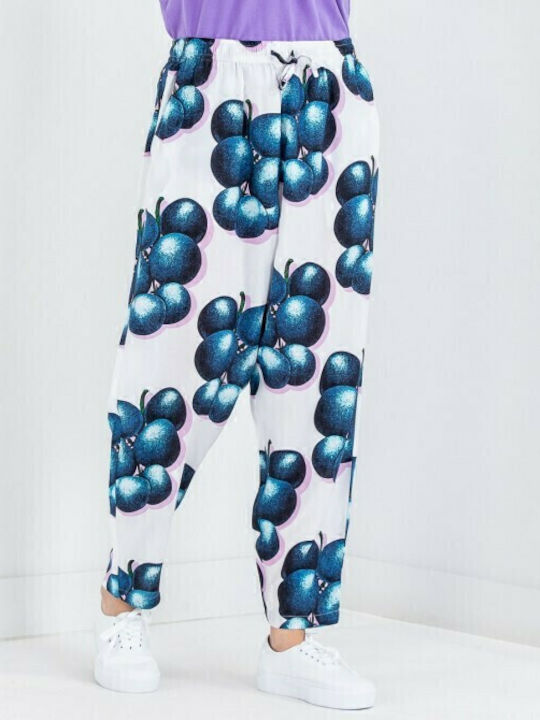 Blueberries Damen Stoff Hose Weiß