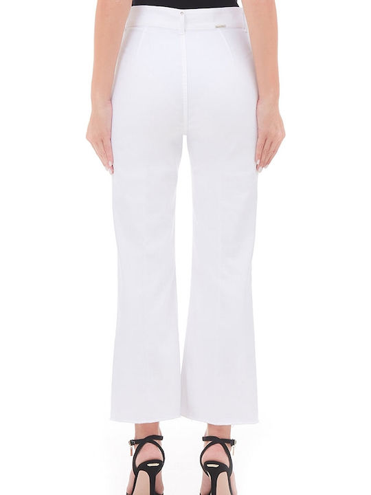 Drill Fringed High Waist Women's Jean Trousers White
