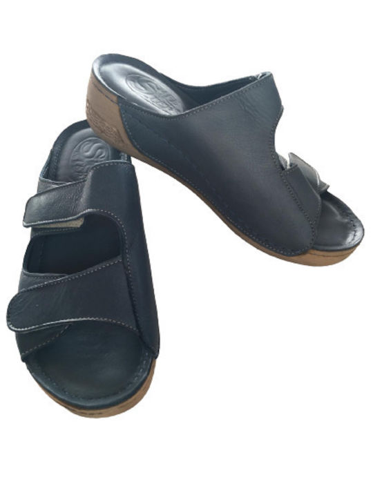 Safe Step 21202 Anatomical Leather Blue Sandal with 2 Velcro Straps