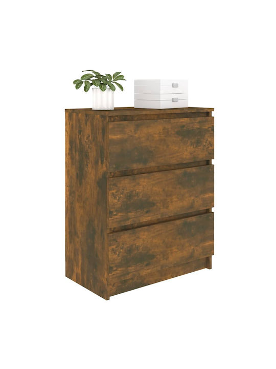 Wooden Chest of Drawers with 3 Drawers Smoked Oak 60x33.5x76cm