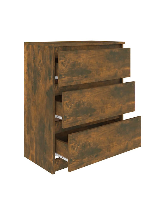 Wooden Chest of Drawers with 3 Drawers Smoked Oak 60x33.5x76cm