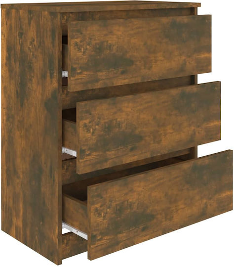 Wooden Chest of Drawers with 3 Drawers Smoked Oak 60x33.5x76cm