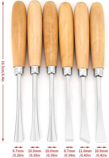 Meißel mit Gerade / Hohle / Skewed / Typ V Klinge mit Hölzernes Griff Set 6Stück
