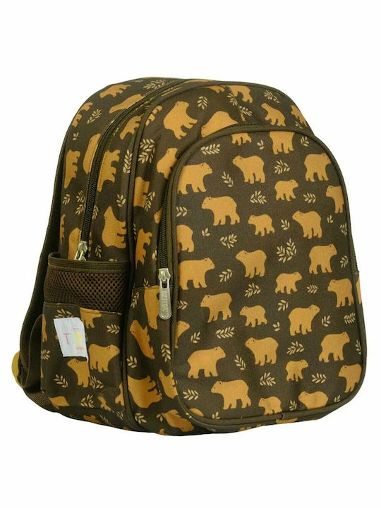 A Little Lovely Company Bears Schulranzen Rucksack Kindergarten Khaki mit Flaschenhalter