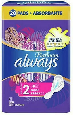 Always Platinum Ultra Super Hygienepads mit Flügeln für Normaler Fluss 5 Tropfen Größe 2 in Doppelpack 2x10Stk