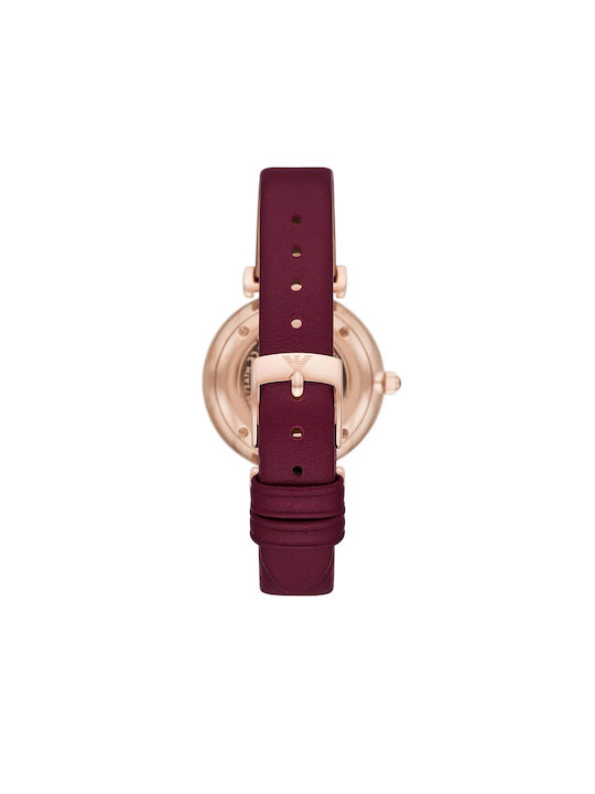 Emporio Armani Gianni T-Bar Watch with Burgundy Leather Strap