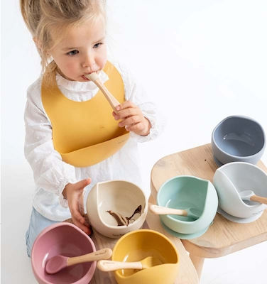 Saro Feeding Set made of Silicone with Non-Slip Base Yellow 2pcs for 4+ months