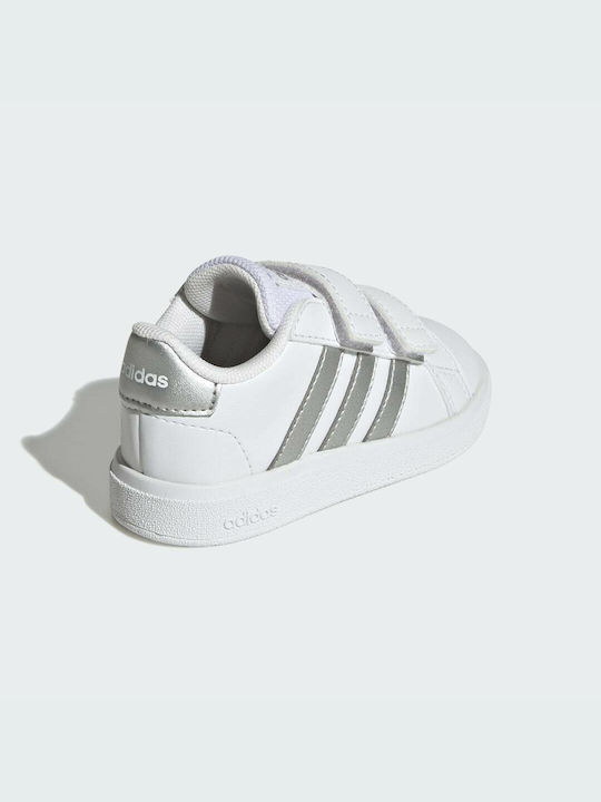 Adidas Kinder-Sneaker Grand Court mit Klettverschluss Cloud White / Matte Silver