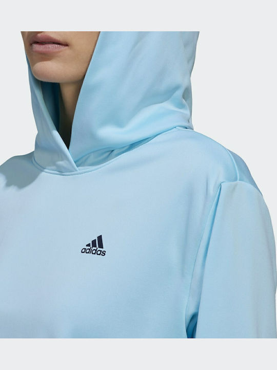 Aeroready Cropped Γυναικείο Φούτερ με Κουκούλα Γαλάζιο